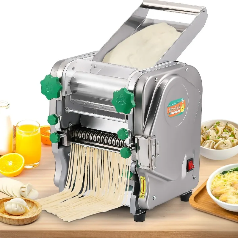 Commercial Electric Pasta Maker 2-in-1 Automatic Noodle Machine Thickness Adjustable 2mm 6mm Noodle Heavy Duty Dough Roller