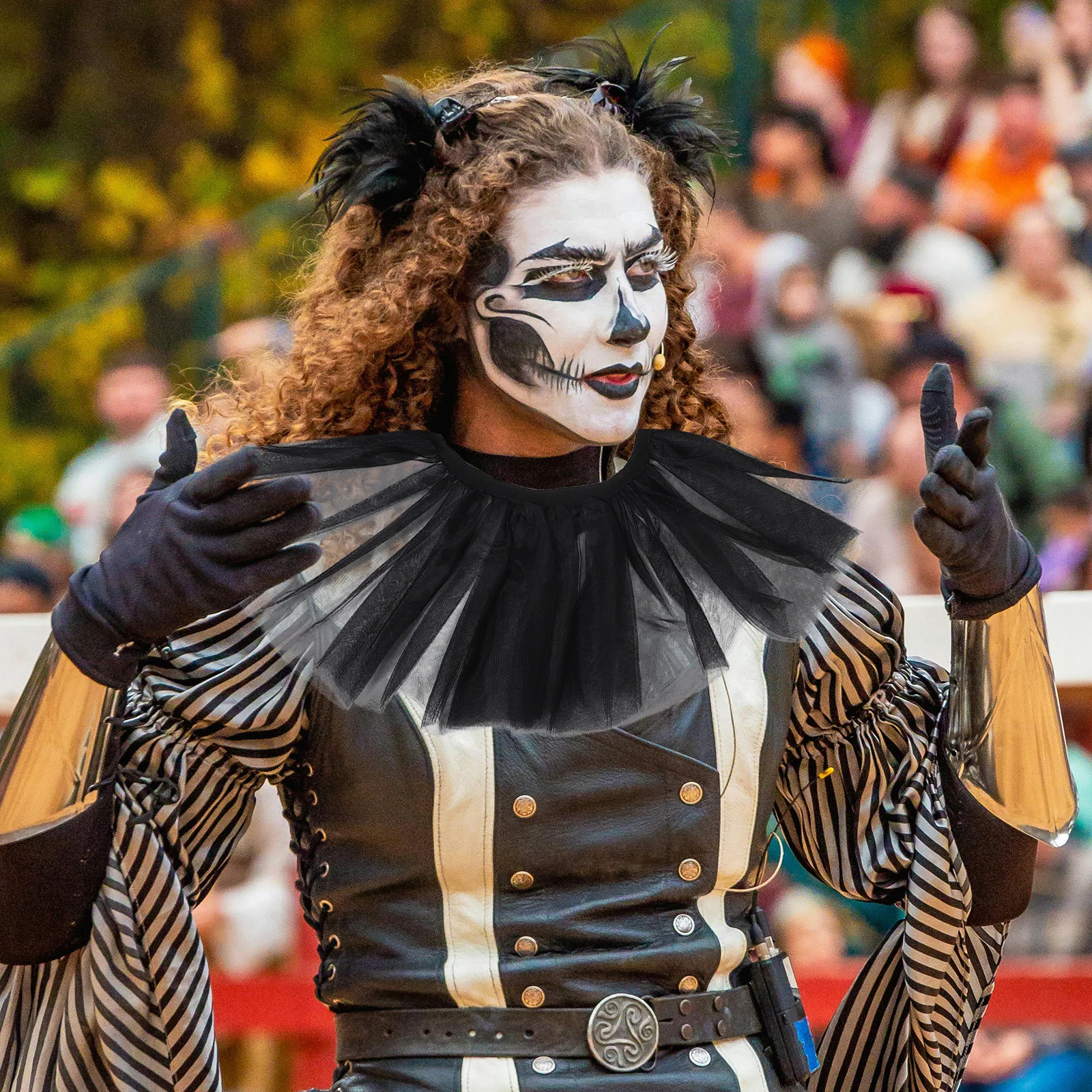 

Vintage Clown Collar Tulle Ruffled Neck Shawl Victorian Renaissance Costume Women Halloween Theater Performance Accessory