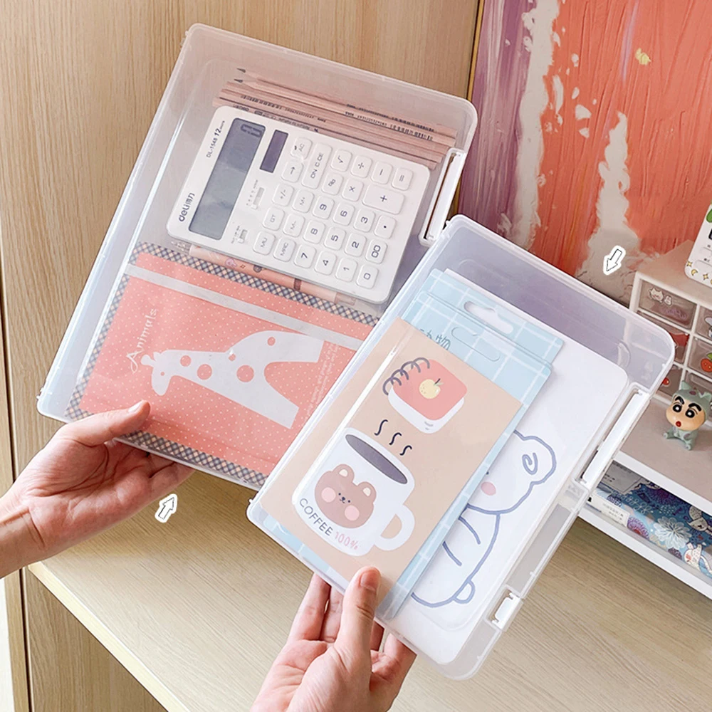 Transparent Double Buckle File Box A4 File Folder Document Bag File Organizer Box Household Certificate File Office Supplies