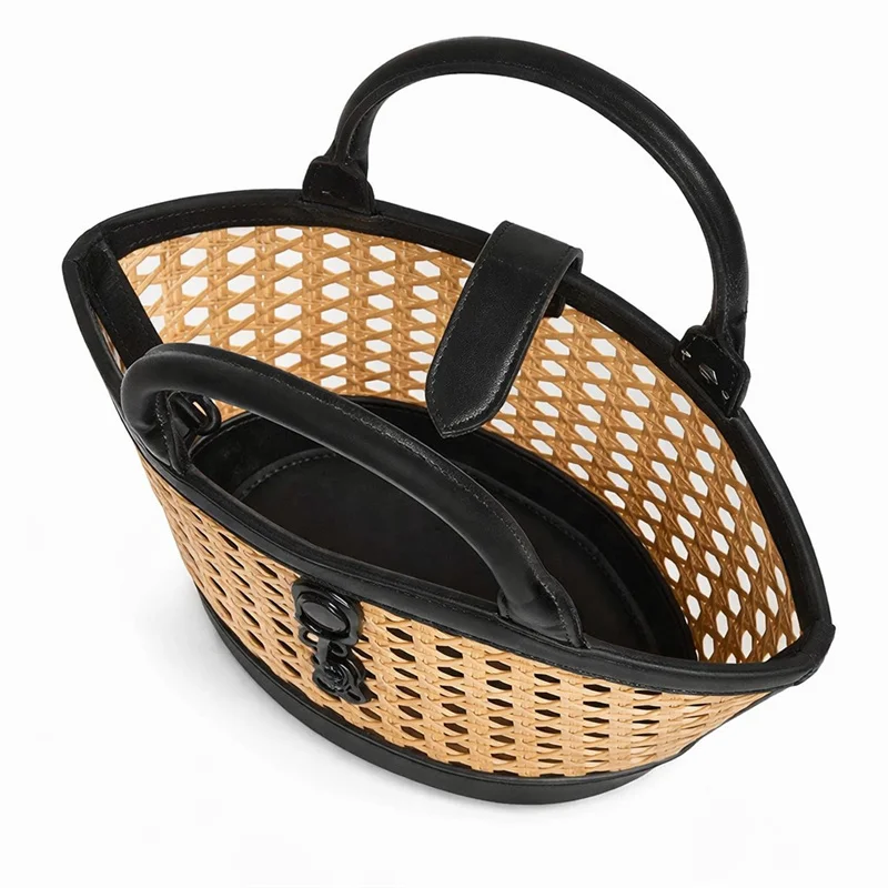 Tote Bag Women Hollow Cutout Logo Drawstring Bucket Design Top Handle Shoulder Handbag Large Capacity Daily Shopping Purse - view 5