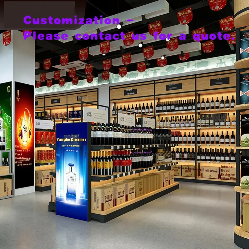 

custom.Modern Customized HongMing Display Wine & Smoke Display Cabinet Rack Tiered Shelves Wood Metal Easy Assembly Recyclable