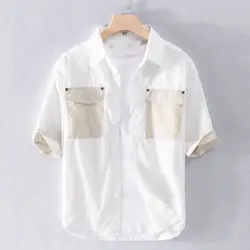 Camisa holgada informal minimalista de gran tamaño para hombre, camisa de manga corta con solapa de bloqueo de Color, versátil, verano, 2024