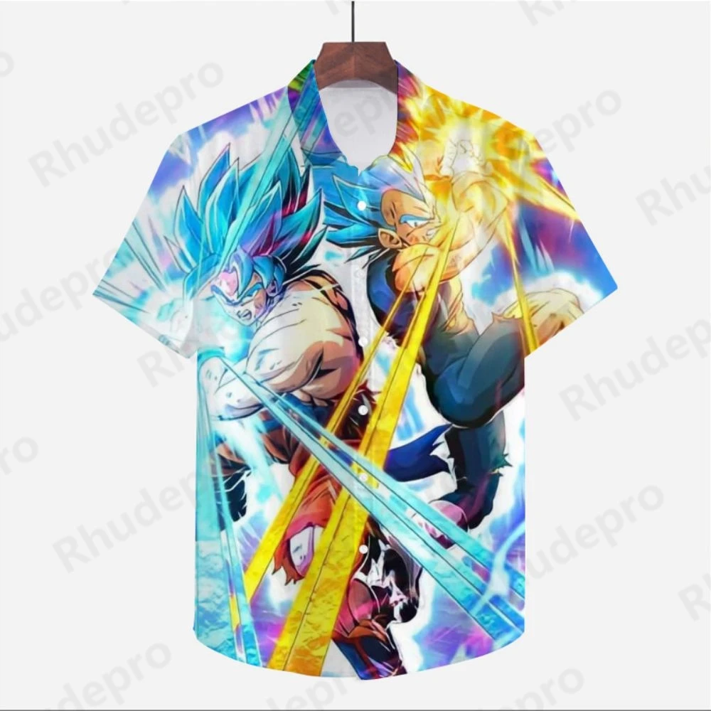 2024 Cute Men\'s Clothes Shirt Oversized Dragon Ball Z Anime Goku Summer Y2k Seaside Trip Fashion Super Saiya Vegeta Streetwear