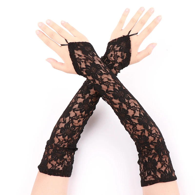 

Elegant Long Lace Sexy Hook Finger Gloves Dress Arm Sleeves Floral Fingerless Gloves Wedding Party Costumes Accessories