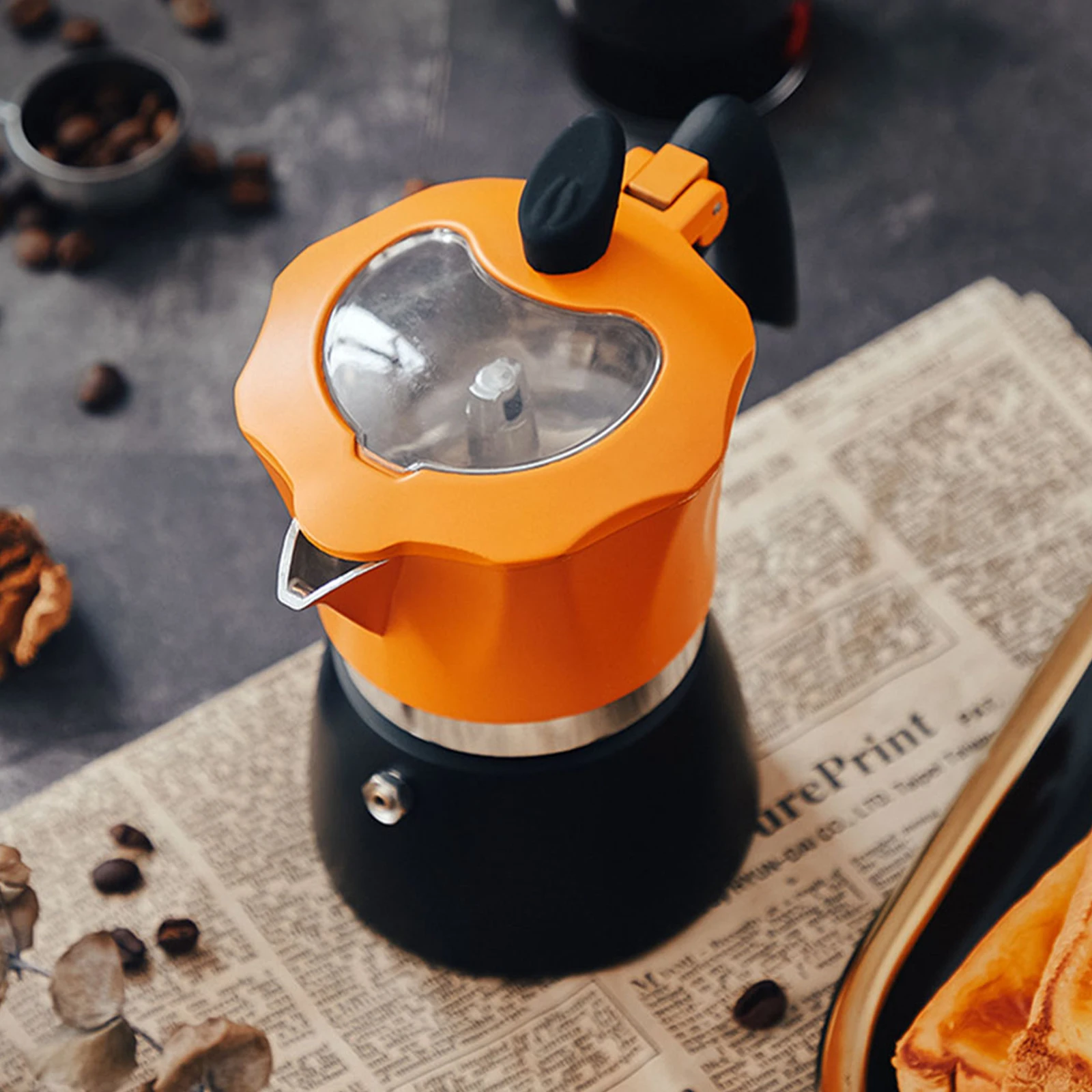 

1 pc Household Hand Brewing Maker Mocha Pot Lightweight Portable Espresso Kettle For Home Office Use Black Orange Color