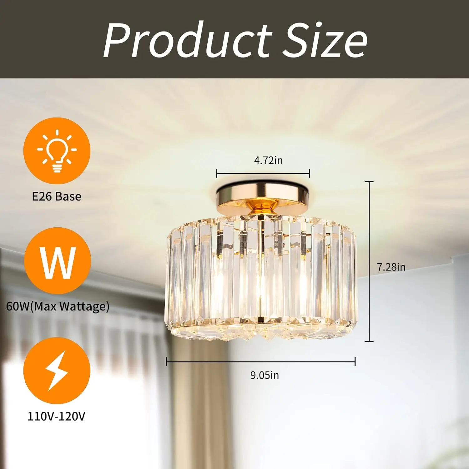 Semi Flush Mount Ceiling Light - Crystal Chandelier Modern Ceiling Light Fixture Hallway Light Fixtures Ceiling Gold Flush