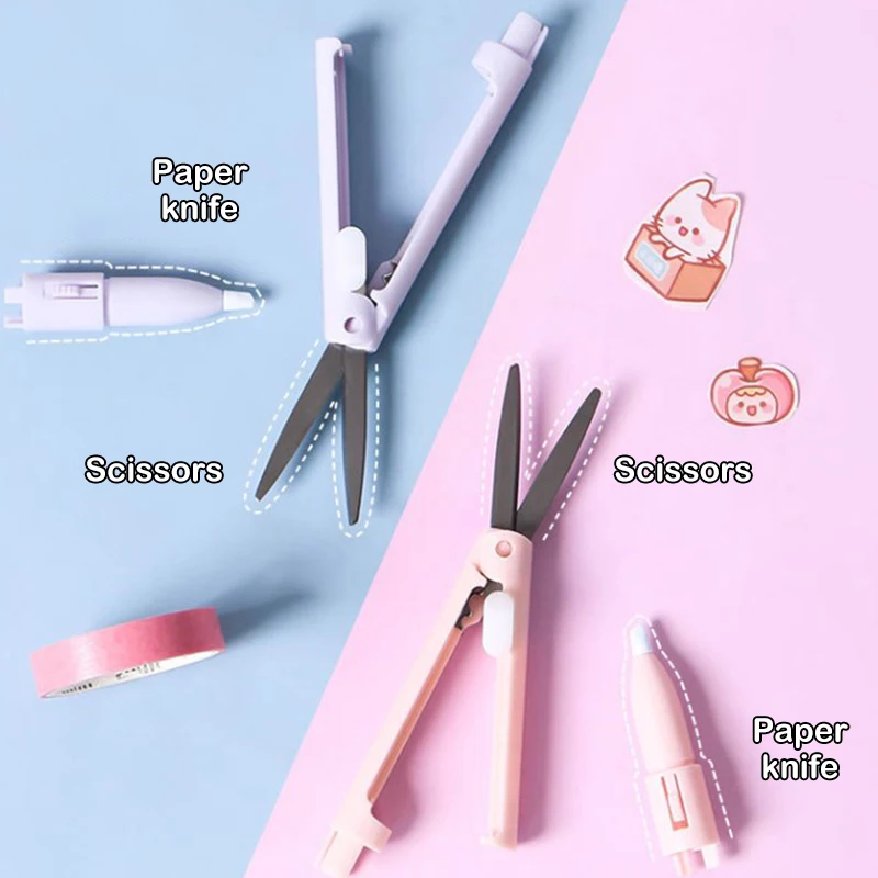 Tragbare Mini bunte Falt schere Mini Multifunktions Gravur Messer Schere Papier Trimmen Utility Messer Schul material