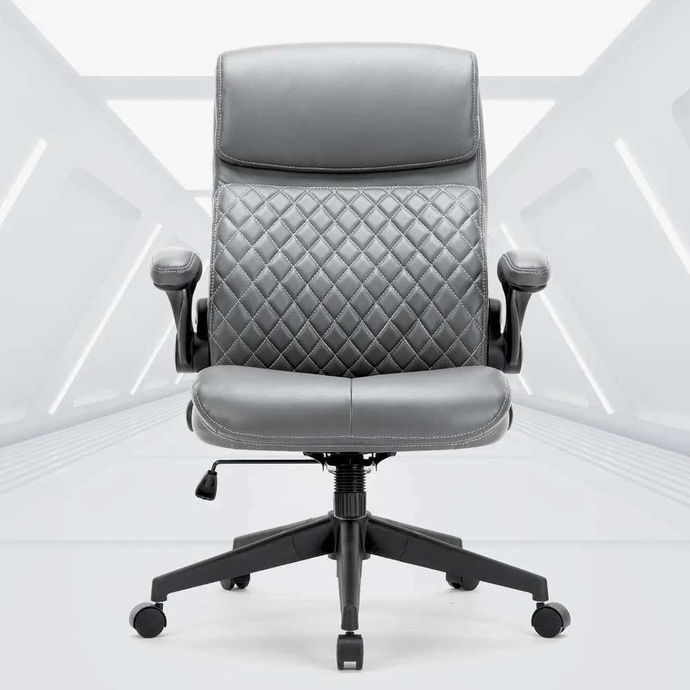 Executive Office Chair, Mid Back Computer Desk Chair with Padded Flip-up Arms, Adjustable Height, Backrest and Rock, Ergonomic L