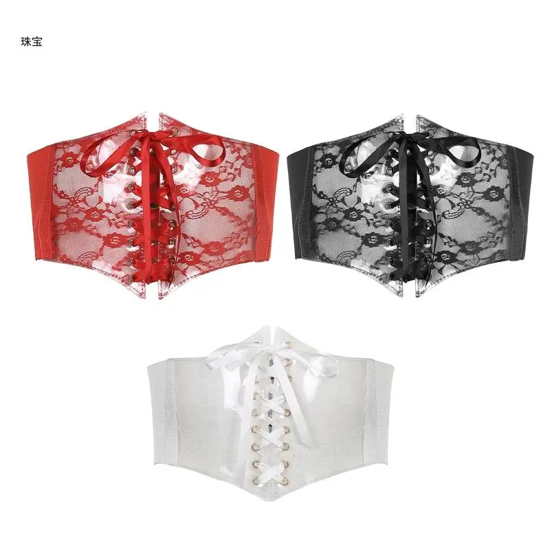 

X5QE Women Elastic Underbust Corset Bustier Waist Training Cincher Lace Floral Corset