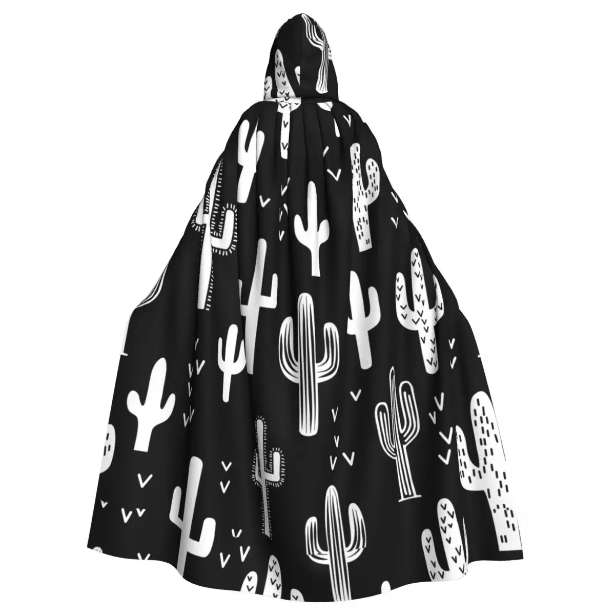 Unisex Witch Party Reversible Hooded Adult Vampires Cape  Western Cactus Monochromatic