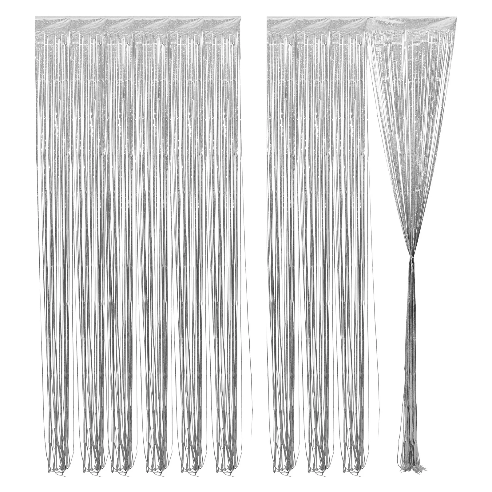 

2Pcs Laser Tinsel Curtain Glossy Silver Fringe Background Streamer for Birthday Shower Party Tinsel Backdrop