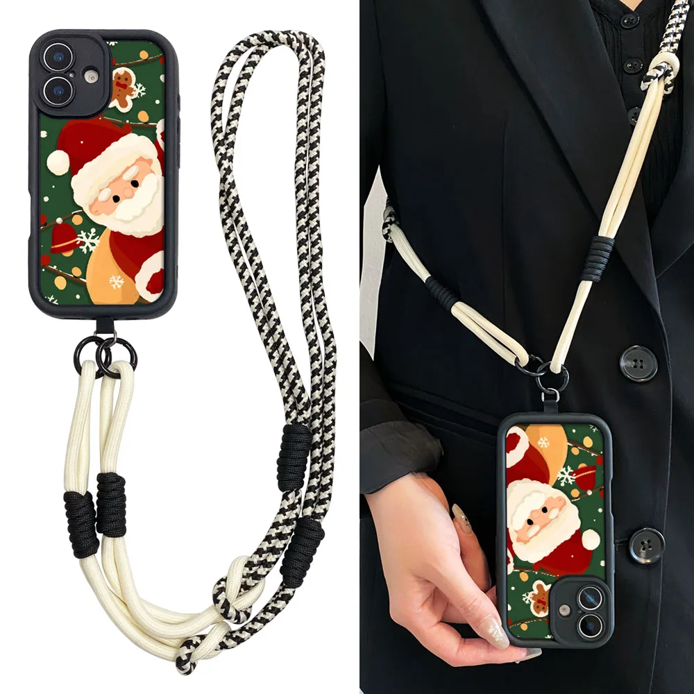 2025 natal papai noel caso para samsung s25 s24 s23 s22 s21 plus ultra s23 s24 fe corrente de pulso crossbody cordão capa do telefone