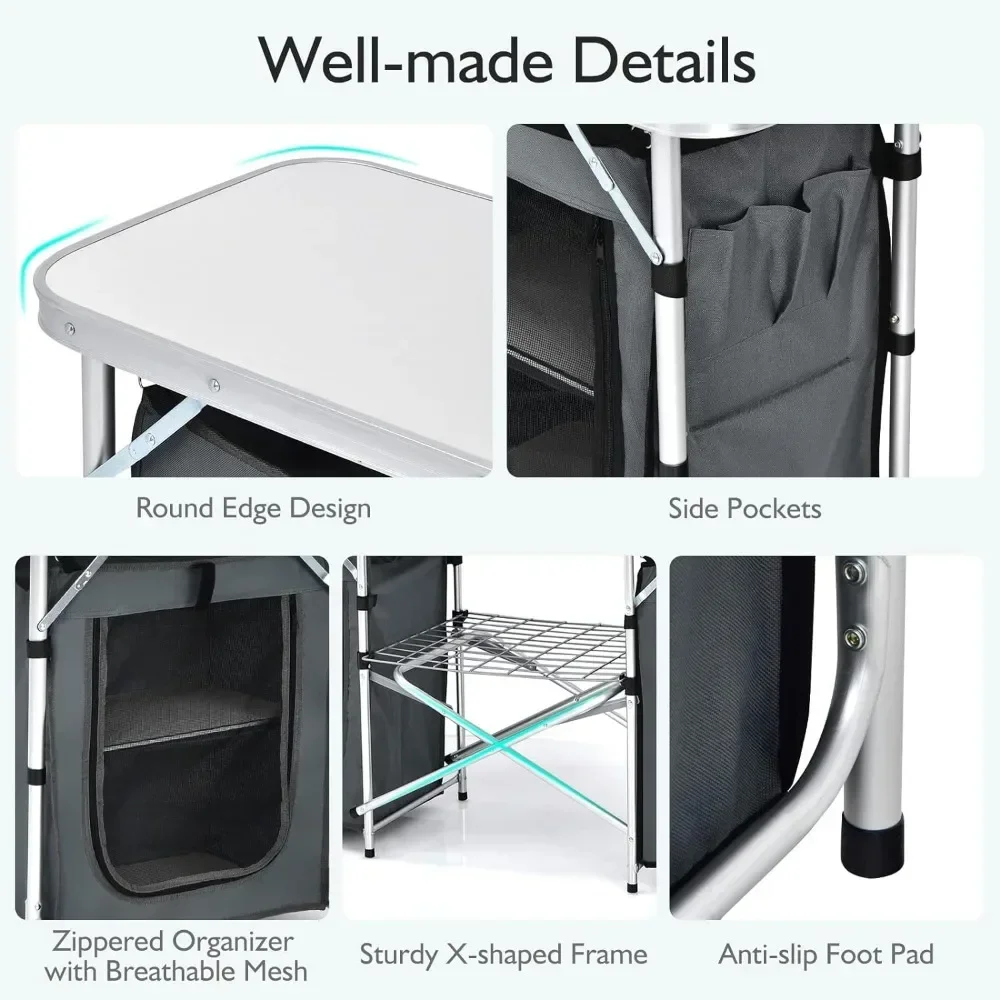 Mesa de Camping plegable con almacenamiento, mesas de cocina para acampar, muebles de Patio para exteriores, equipo de Camping, mesa plegable portátil