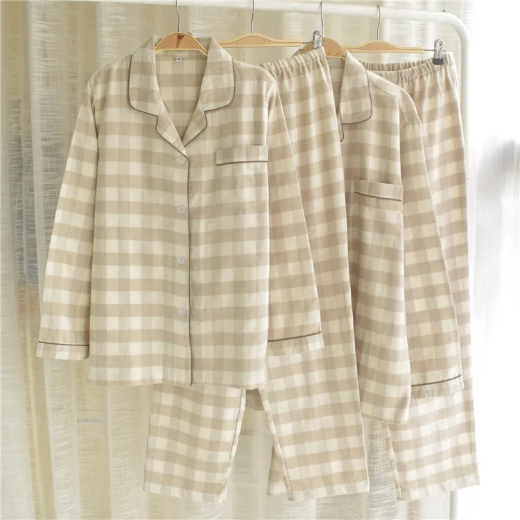 

Couple's Pijamas Set Large Size Loose Pijamas Women Long Sleeve 100% Cotton Sleepwear Suit 2 Pcs Home Clothes Pyjama Femme New