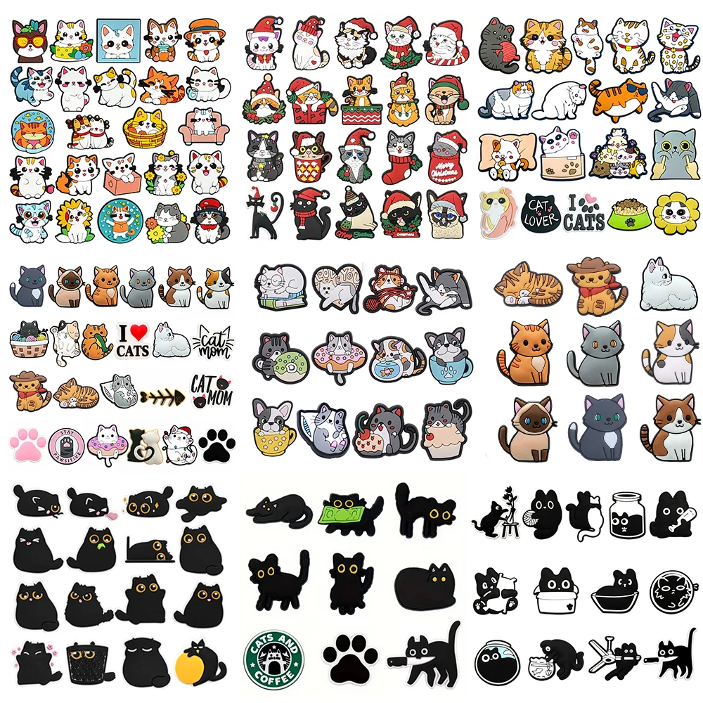 9-24 Stück Niedliche Katzen-Schuhcharms, Accessoires für Schwarze Katzen-Slides, Clogs, Sandalen, Schuhdekorationen, Schnallen, Unisex-Partygeschenke
