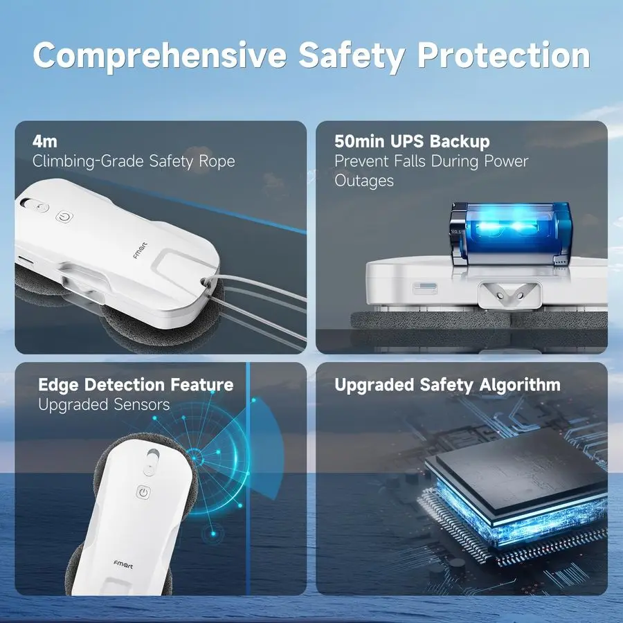 روبوت تنظيف النوافذ T11، رذاذ الماء التلقائي 4 اتجاهات، شفط قوي 5300 باسكال، تنظيف عالي السرعة، lt60dB UltraQuiet، نافذة رفيعة 60 مم #6