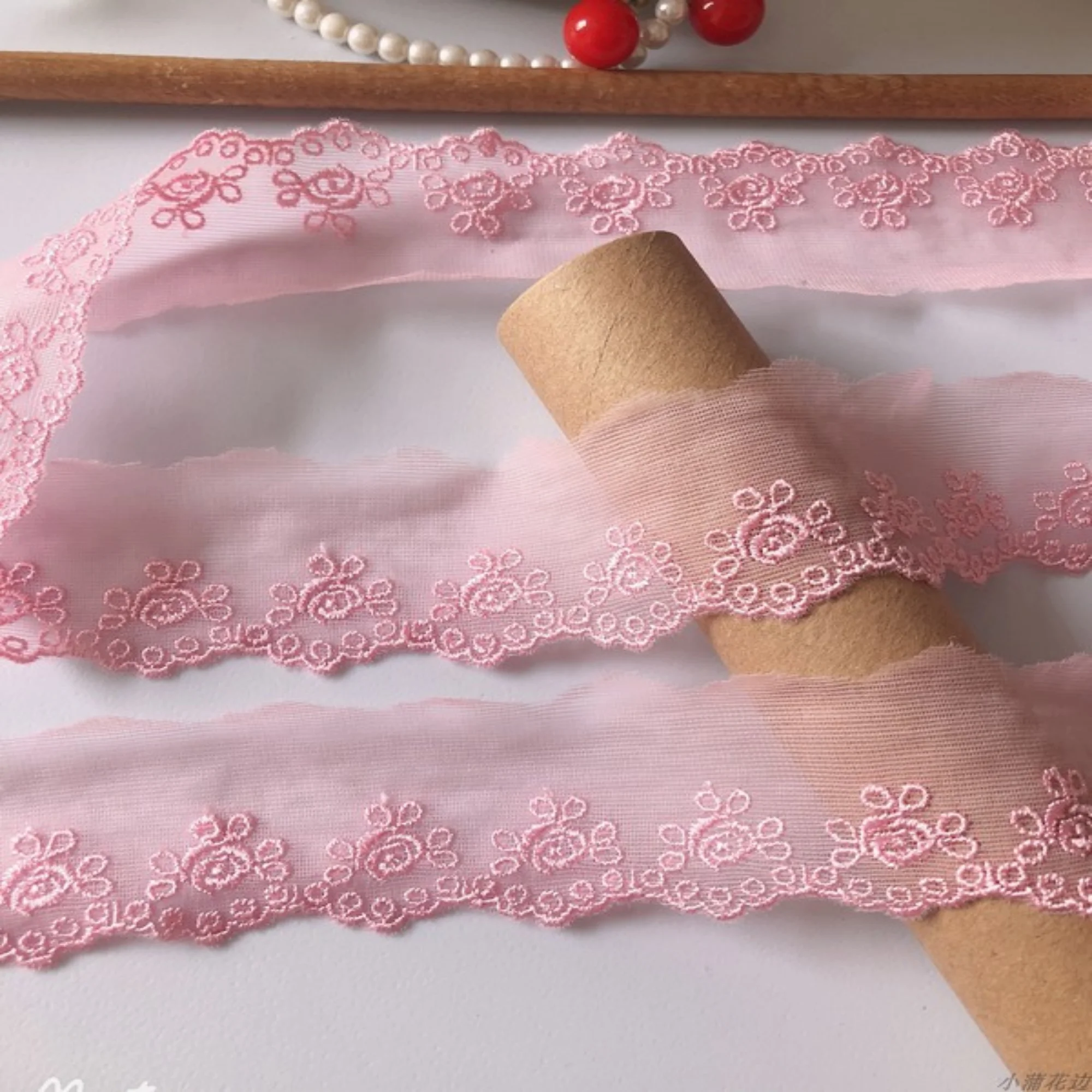 Larghezza 4 cm finiture in pizzo rosa, pizzo ricamato con fiori, finiture in pizzo floreale per velo da sposa, pizzo smerlato, pizzo per abito fai da te