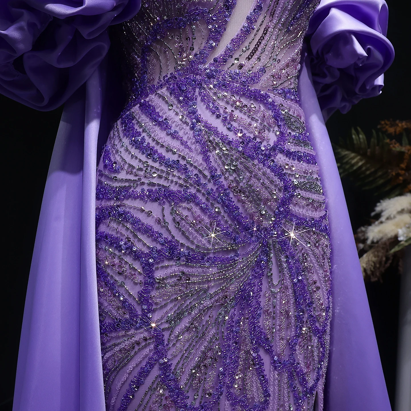Sharon Said Elegantes Grünes Meerjungfrauenkleid mit Perlenstickerei, Schulterfrei, mit Satinumhang, Damen-Partykleid, SS157, Anpassbar – Detail 17