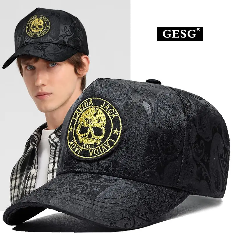 

Four Seasons Hat Men's Tall Crown Cashew Printed Baseball Cap Skull Labeling Men's Peaked Cap 2023 New