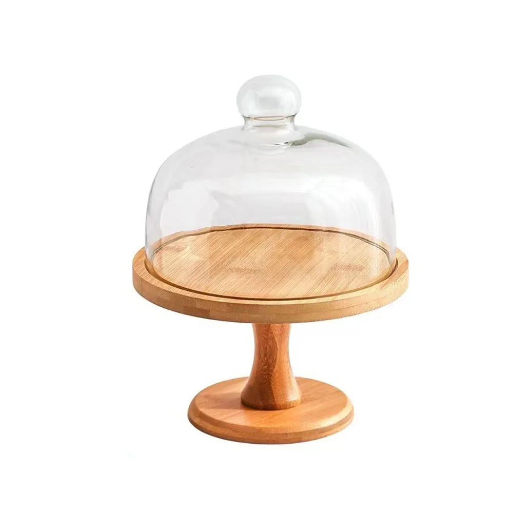 

Holder Tray Glass Cover Wooden Cake Stand Vintage Transparent Cake Display Stand with Lid Household Dessert Stand Baking Tool