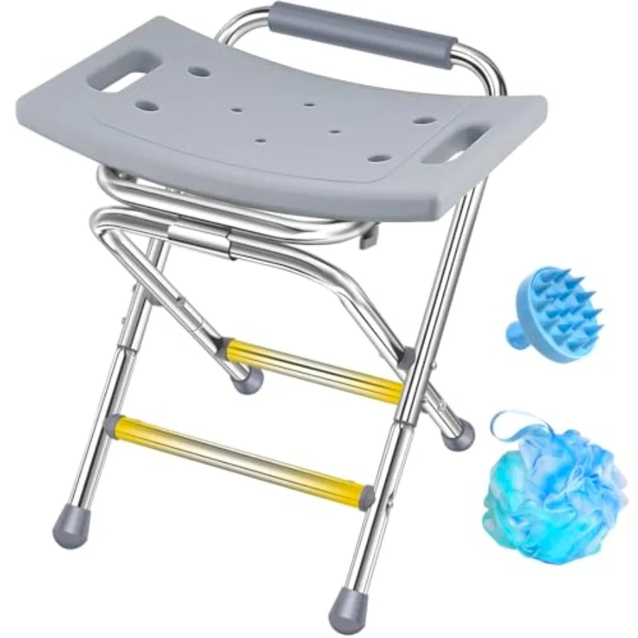Silla de Ducha Plegable para Interiores, Soporta 180 kg, Taburete de Ducha Portátil, Asiento de Ducha Pequeño de Acero Inoxidable
