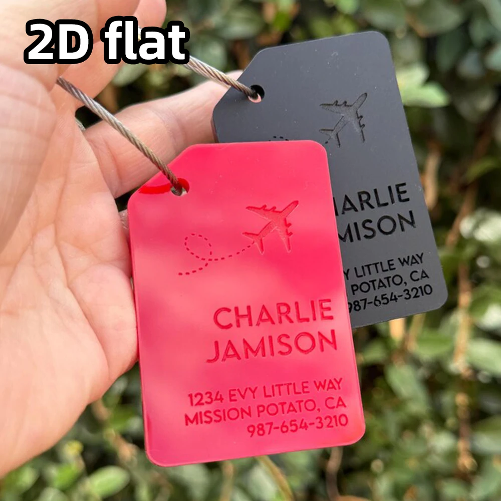 Personalized custom acrylic luggage tags - customizable with address and travel ID. Durable backpack identification. Festival gi