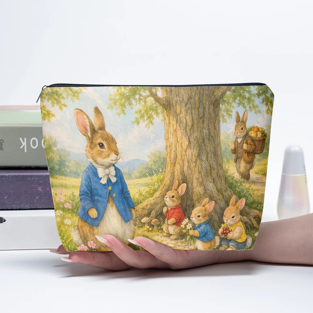 A rabbit pattern cosmetic bag-cute multifunctional zipper handbag, jewelry storage bag