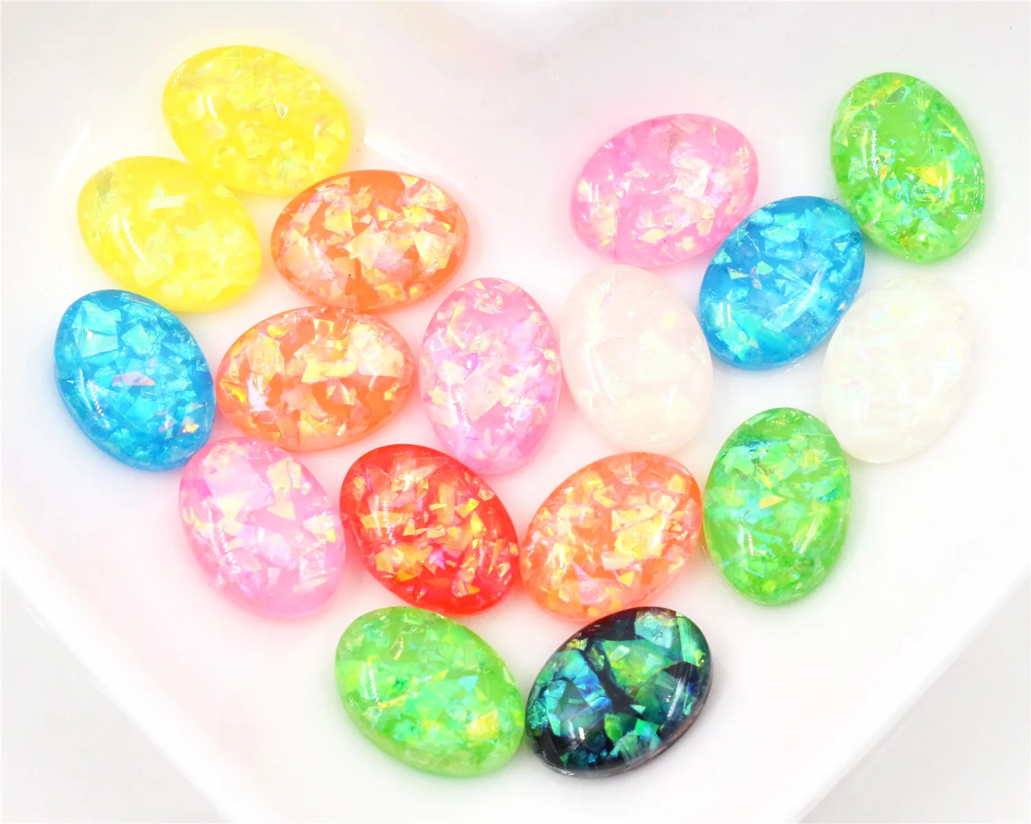 10x14mm 40pcs/Lot Oval Style New Fashion Mix Color Built-in metal foil Flat back Resin Cabochons Cameo -O7-15