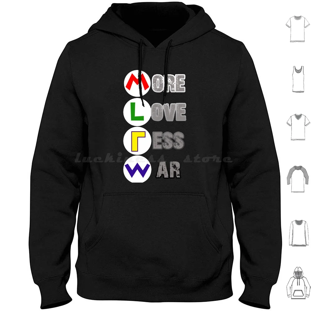 More Love Less War Hoodies Long Sleeve Luigi Waluigi Wario Yoshi Princess Peach