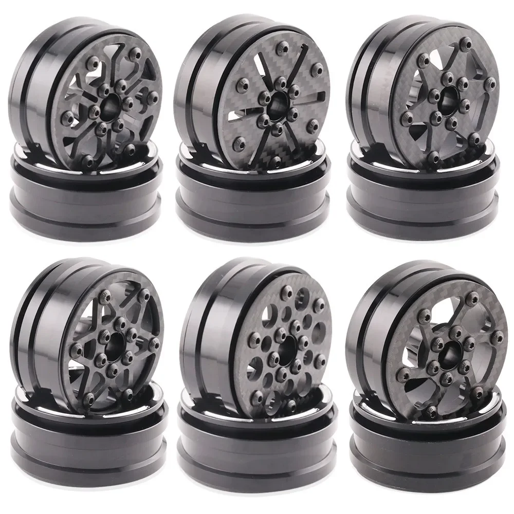 

4Pcs Carbon Fiber 1.9Inch Beadlock Wheel Rim Wheel Hub For 1/10 RC Crawler Car Axial SCX10 TRXS