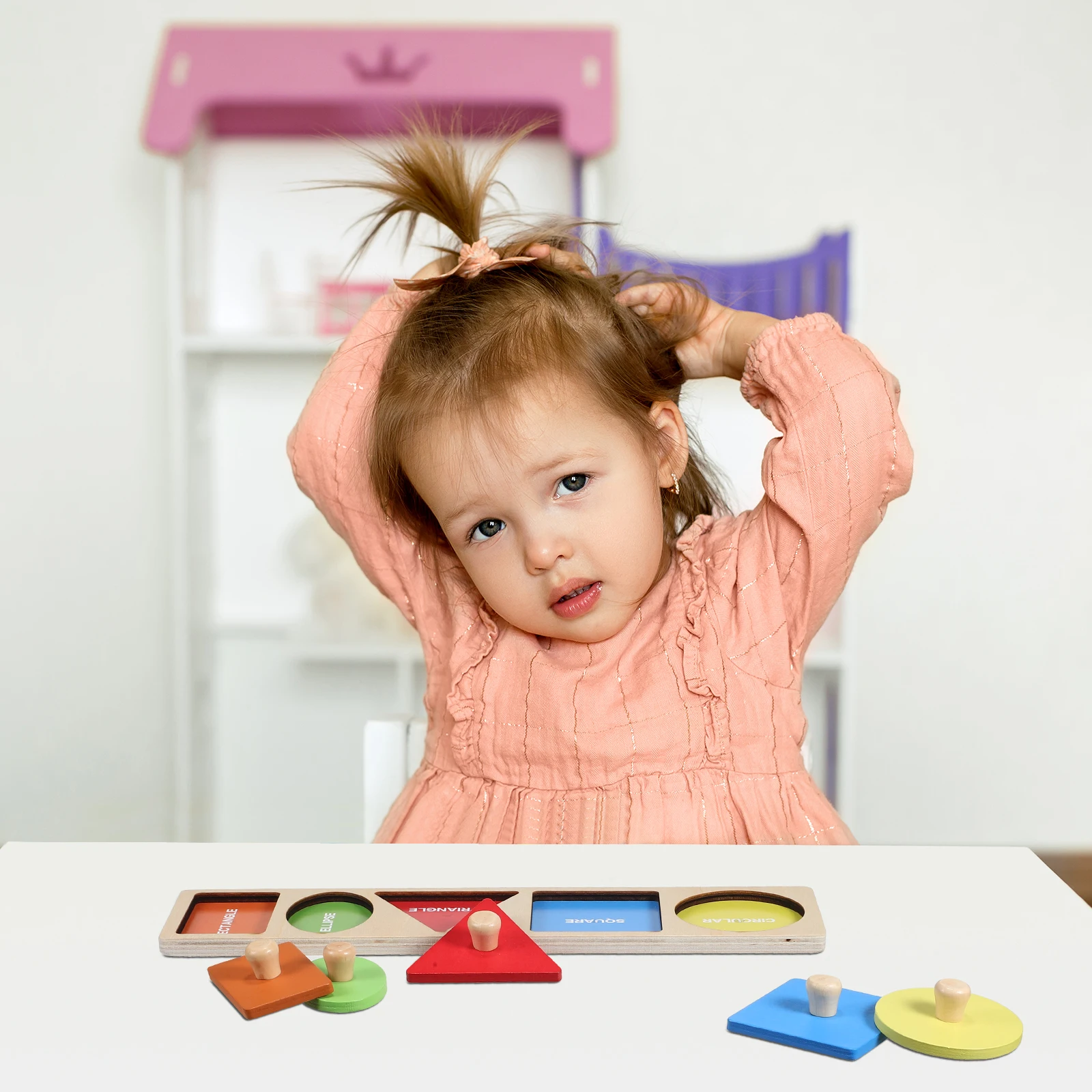 

Geometric Puzzle Peg Puzzle Board Wooden Toddler Educational Shape Color Blocks Shape Recognition Motor