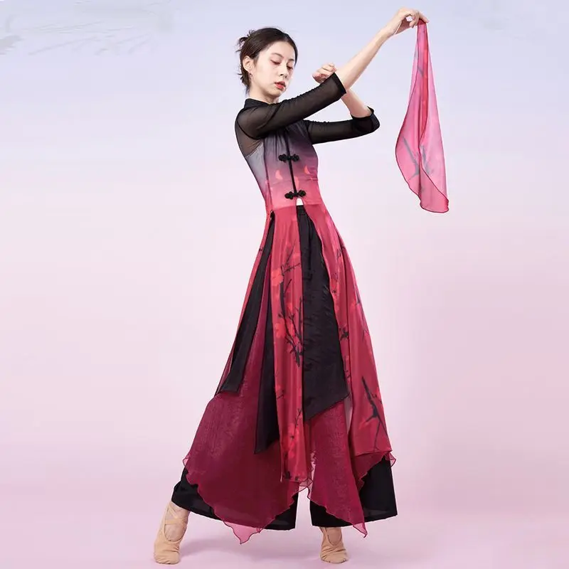 Qipao clásico elegante vestido de baile de viento chino, vestido de gasa de rima, vestido de baile folclórico, vestido de entrenamiento, nuevo