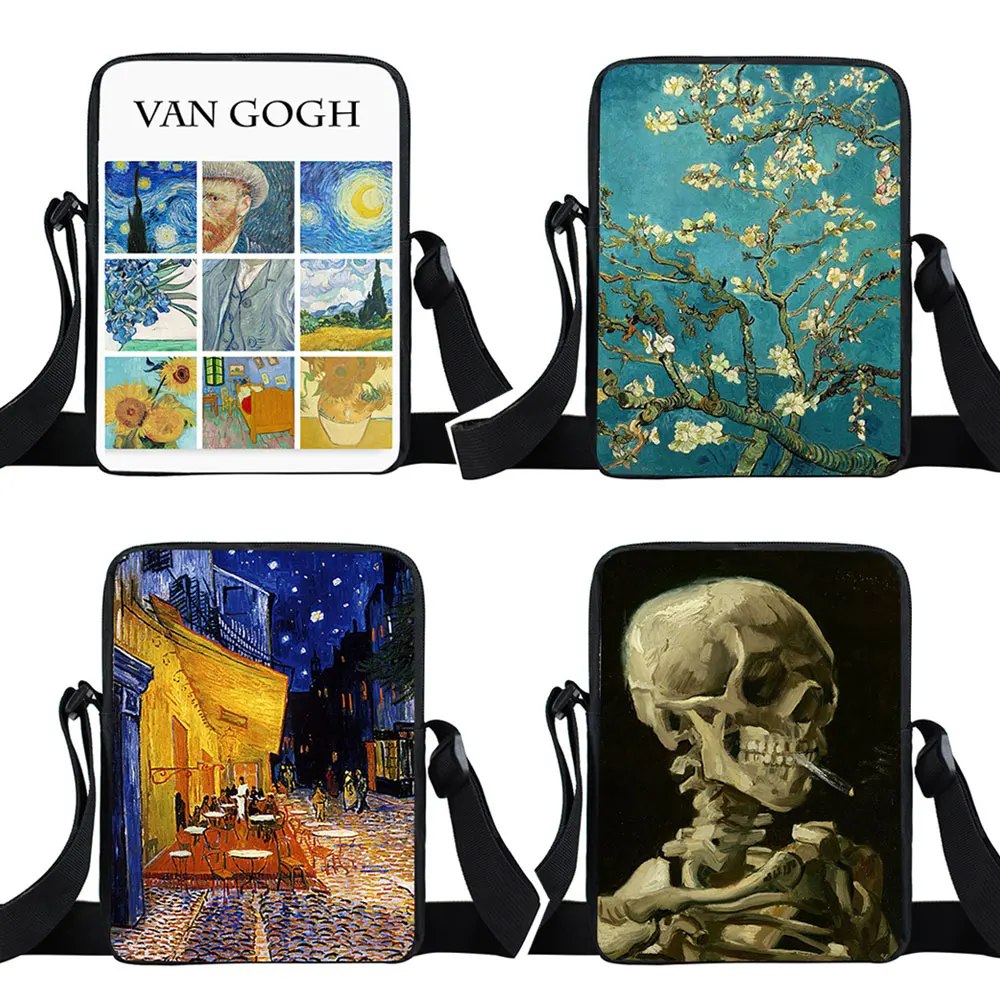 Van Gogh Oil Painting Women Handbag Blossoming Almond Tree / Cafe In Arles Shoulder Cross Bags for Travel Ladies Messenger Bag