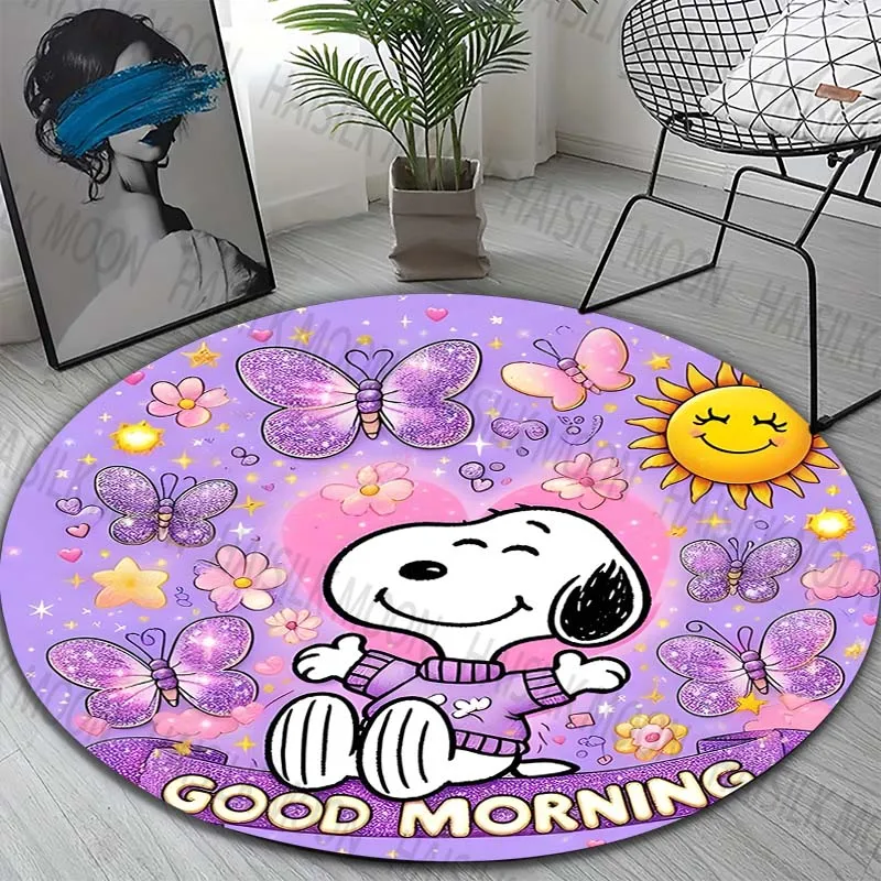 Snoopy Dog Cute Cartoon HD Printed Round Carpet, Bedroom Entrance Door Sofa Kitchen Toilet Non-slip Mat Home Decoration Rug