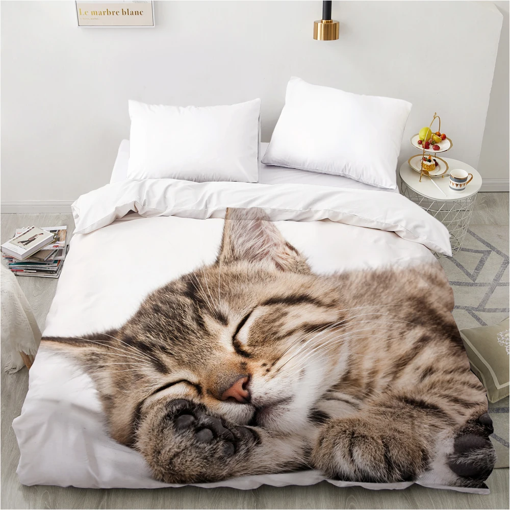 3D Duvet cover Quilt/Blanket/Comfortable Case Luxury Bedding 135 140x200 150x200 200x220 for Home animal Cat Cute white