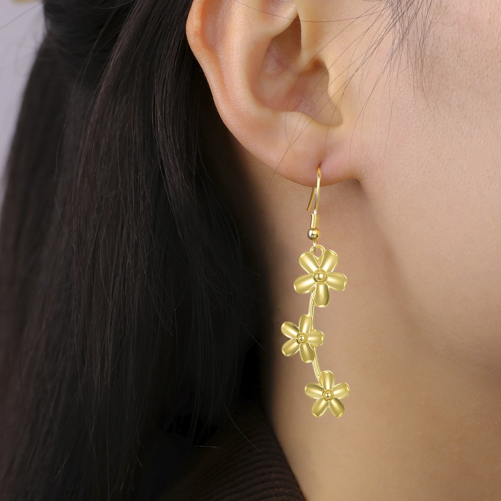 COOLTIME Mode Blume Baumeln Ohrringe für Frauen Edelstahl Gold Farbe Ohrring Schmuck Geschenk Großhandel – Detail 12