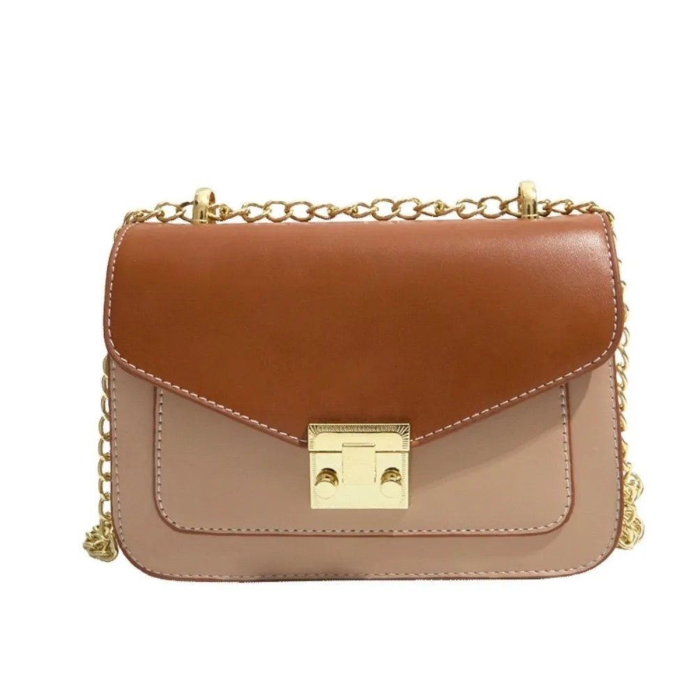 

Elegant Retro Geometric Crossbody Bag Leather Gold Hardware PU Shoulder Bag Square Shape Chain Mini Snap Hook Bag