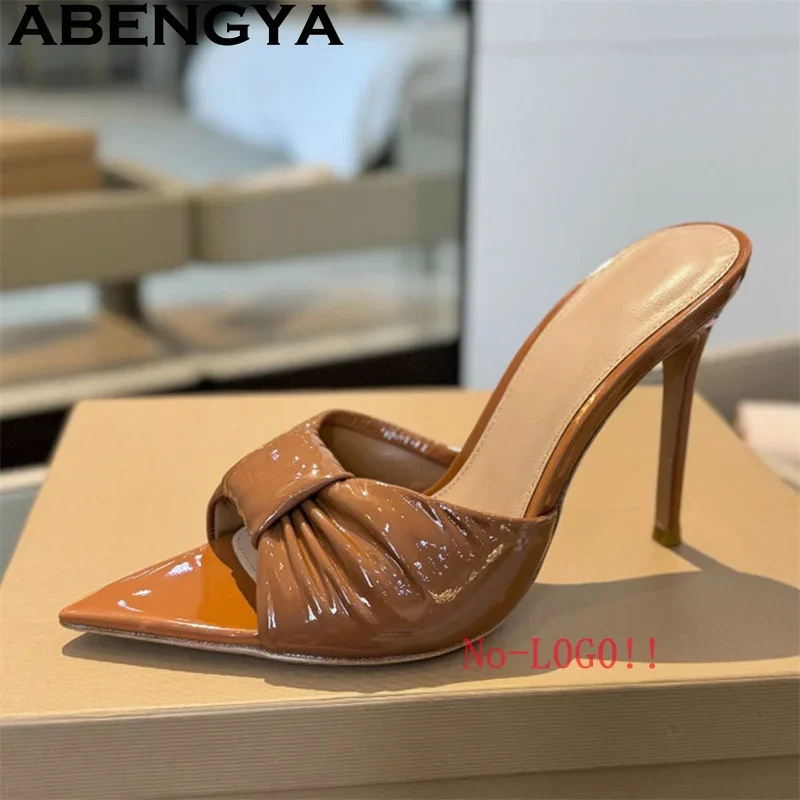 

Pointy Toe Thin High Heels Slippers Women Shallow Mouth Open Toe Gladiator Mules Slippers Summer Sexy Dress Party Shoes Woman