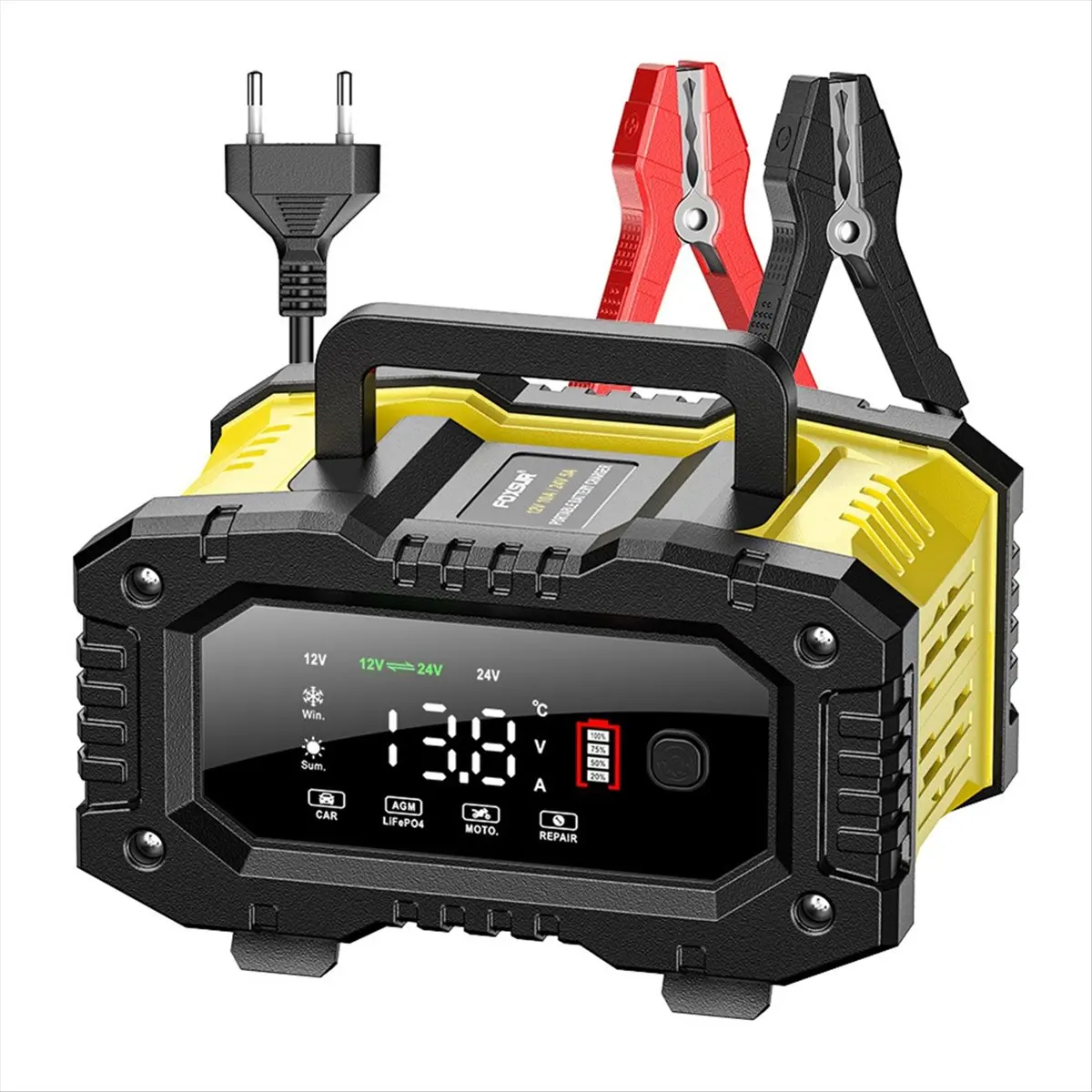 ☶❈＊♥AC1253- 10A/5A Car Motorcycle Battery Charger 12V/24V Smart Charger Lithium GEL Lead-Acid LiFePO4 Battery Charger EU PLUG