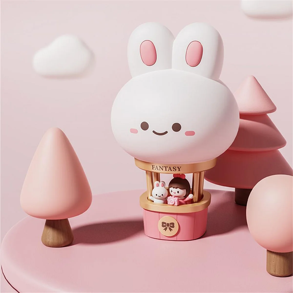 ABLQ Nursery Nightlight Cartoon Bunny Hot Air Balloon Desk Night Light Tabletop Ornaments Home Novelty Lighting Animal Statue