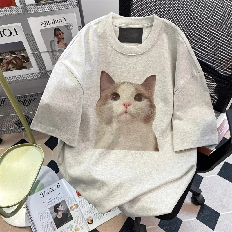 

Korean Style Cute Healing Kitten Avatar Printing Ulzzang T-shirt Summer New Versatile Casual Loose Short-sleeved Top