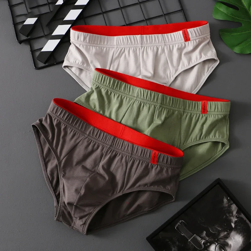 3PCS Solid Cotton Briefs Men's Convex Pouch Panties Youth Fasion Lingerie Low Rise Breathable Men's Comfortable Underwear Color