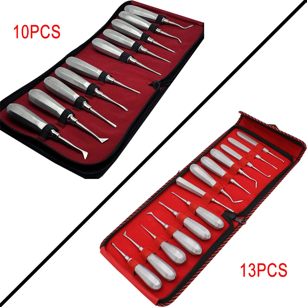 10/13Pcs Dental Stainless Steel Plier Curved Root Forceps Hexagon Handle Dental Extraction Elevator Kit Dental Instruments Set