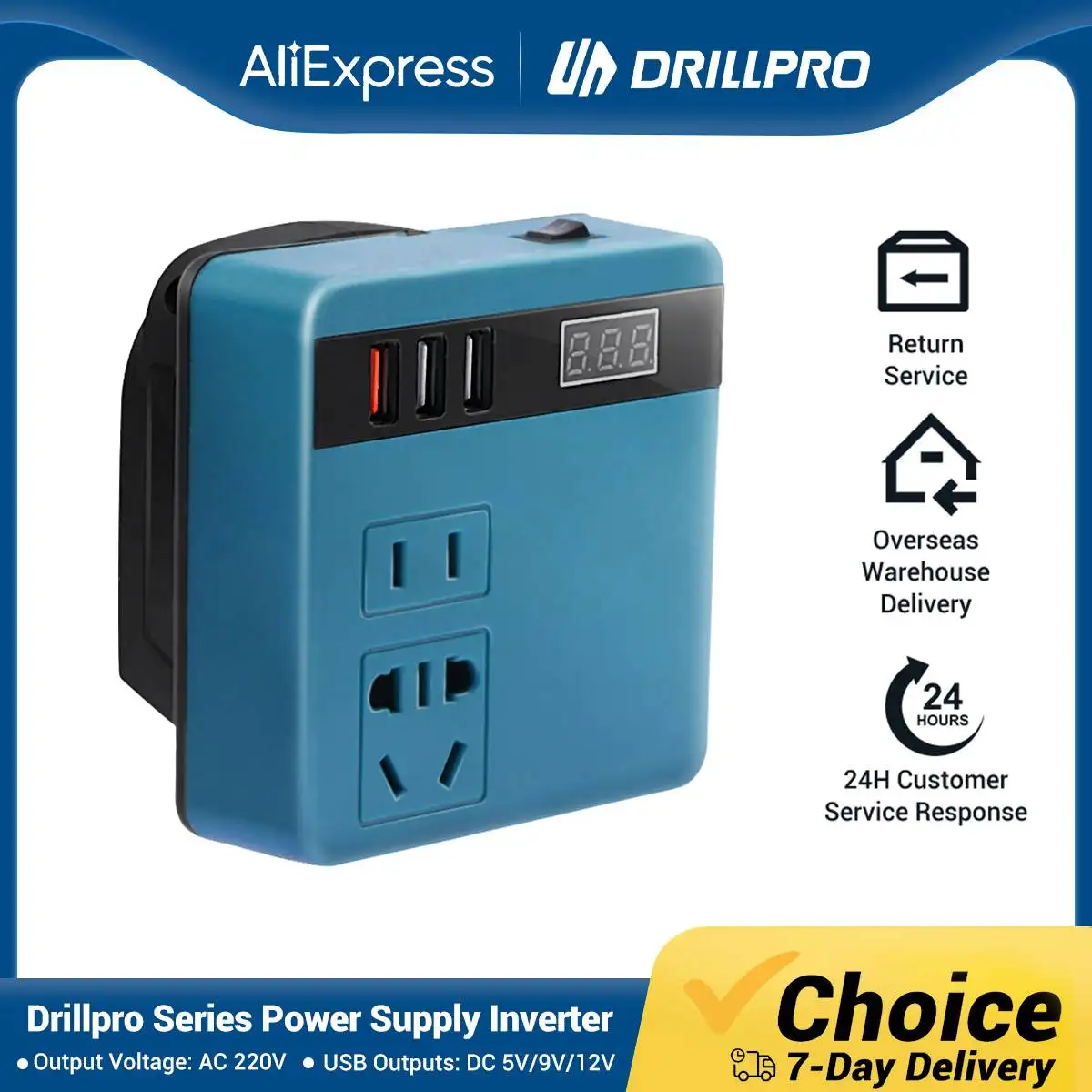 Drillpro Power Inverter AC 220V/DC5V/9V/12V Digital Display Socket Outdoor Emergency Operation Inverters Adapter for 18V Battery