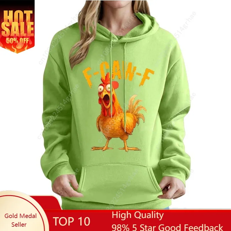 

F-Caw-F Funny Chicken Hoodies Women Quote Rooster Long Sleeve Hooded Sweatshirts Adult Humor Meme Graphic Shirts