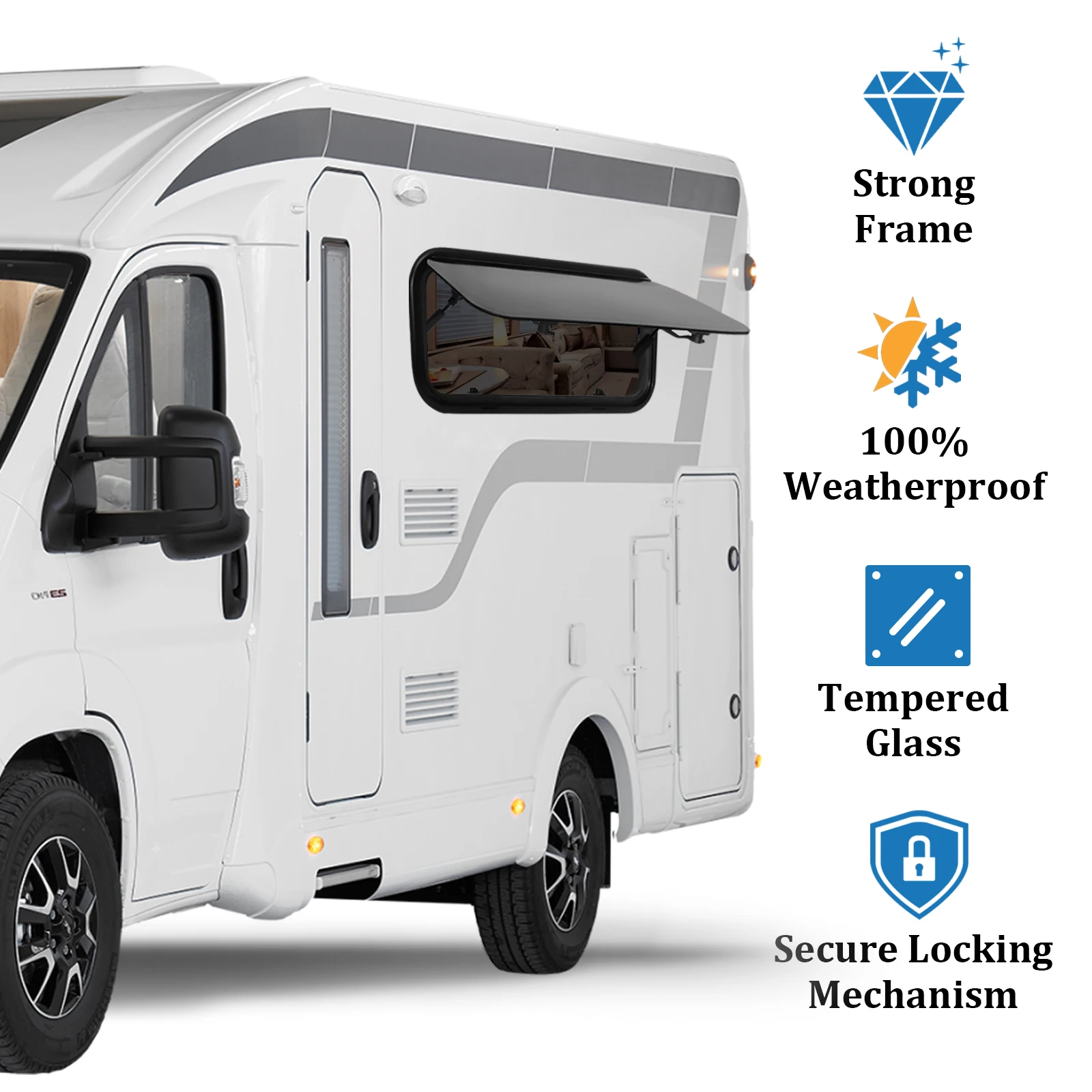 نافذة RV Emergency Egress مقاس 45 × 40 سم / 17.7 بوصة عرض × 15.8 بوصة ارتفاع - إطار من الألومنيوم - نافذة جانبية من الأكريليك للتخييم مع غطاء للخصوصية وشاشة #6