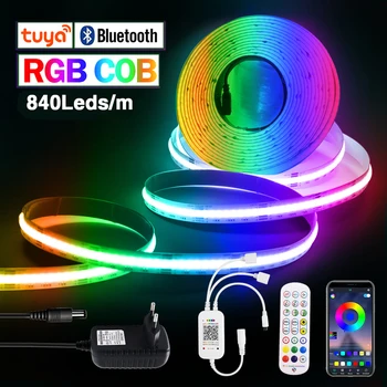 Bande LED COB RGB, contrôle par application WIFI, Bluetooth, DC 12V 24V, 840 diodes/M, rétro-éclairage TV, décoration de salle, ruban Flexible à Diode