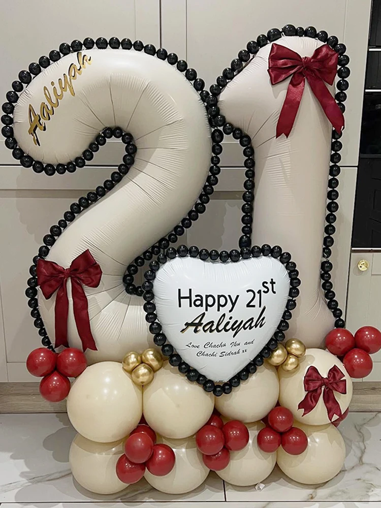 40-inch Ivory Digital Balloon Set with Heart-Shaped Foil Balloon, Perfect for Anniversary and Birthday Party Decorations