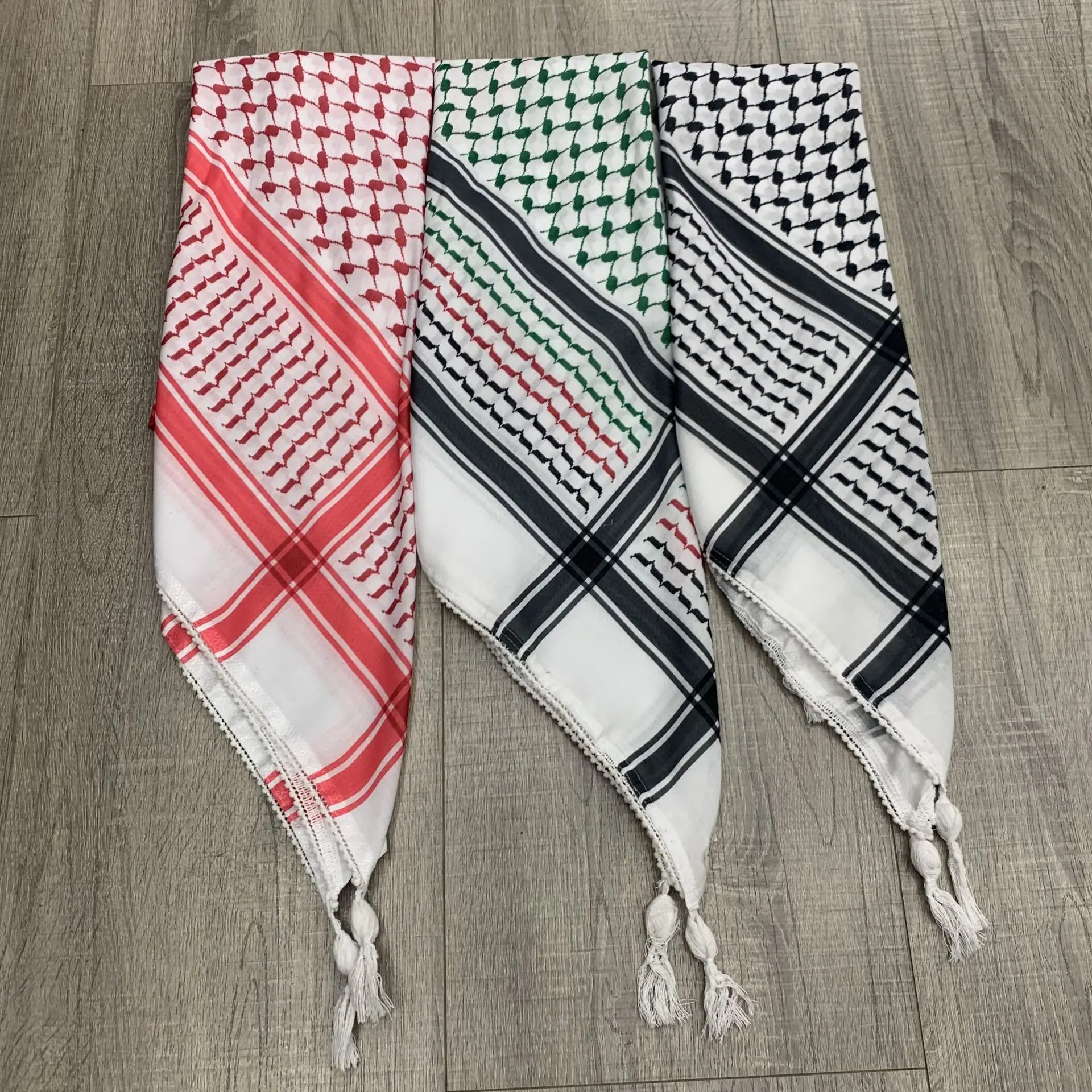 New 125x125cm Tassel Arabic Turban Square Scarf ArafatPalestinian Three-color Patchwork Knit Embroidered 49inch Square Scarf