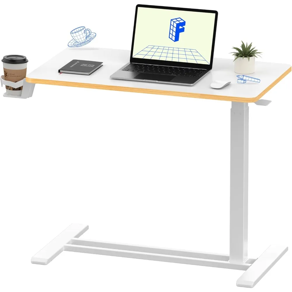 

Mobile Standing Desk with Wheels Pneumatic,Sit Stand Desk Computer Workstations Home Use（31.5" W x 17.7" D,White+Maple